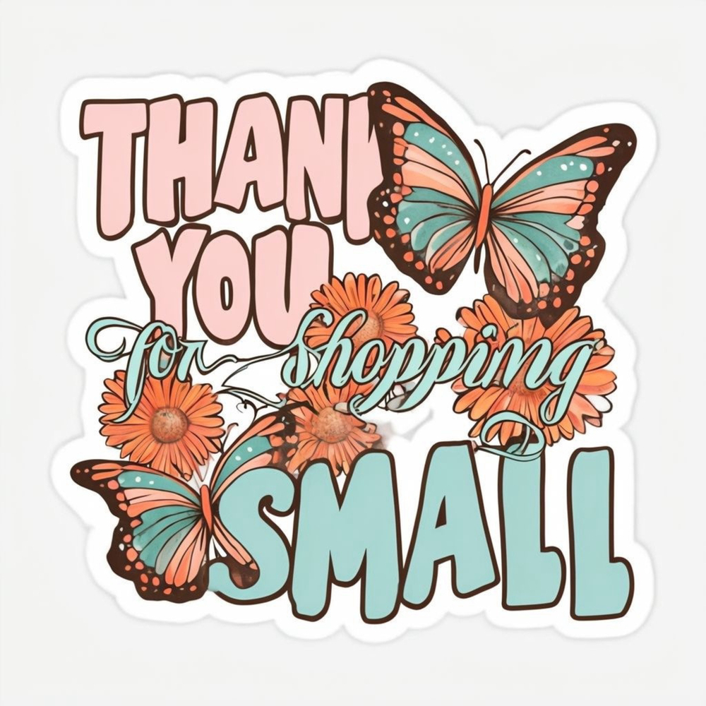 Handmade 2"x 2" Pastel Butterfly Thank You Stickers 25 Pack